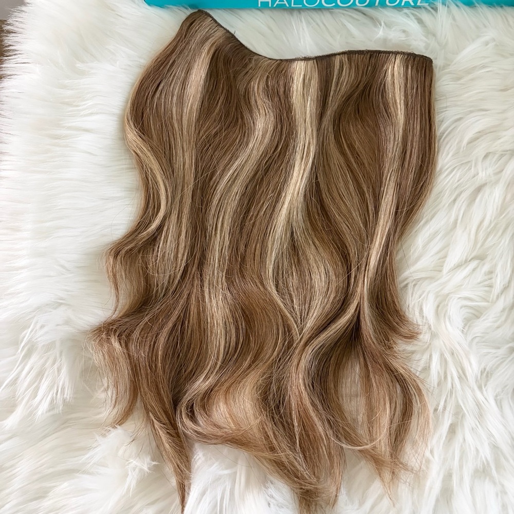 HaloCouture Hair Extension 16 in 4-27 Medium Brown w Highlights - Picture 8 of 14